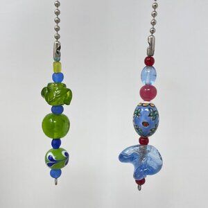 Glass Bead Light Fan‎ Pull Chain Set of 2 Lampwork Decorative Green Blue
